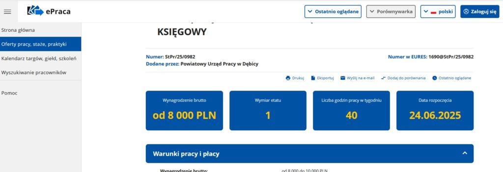 Szczególy oferty pracy dla księgowej