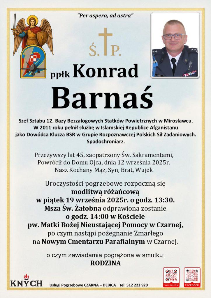 Nekrolog zmarlego ppłk Konrada Barnasia