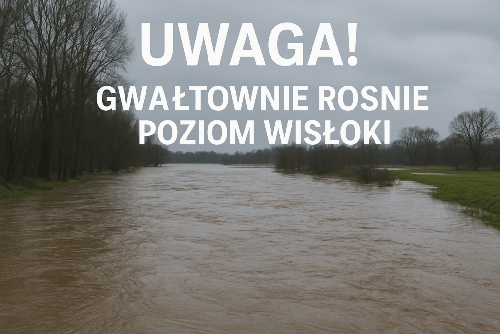 Rzeka z mętną wodą, pochmurne niebo