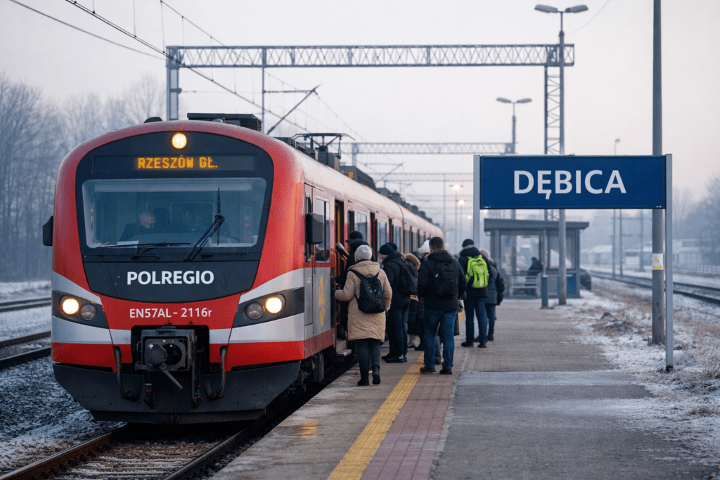 Nowe ceny biletów POLREGIO na Podkarpaciu od 1 stycznia 2026 – pociąg REGIO na stacji Dębica