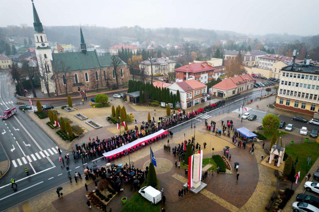 Rynek w Ropczycach - widok rynku z lotu ptaka