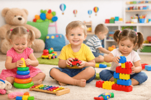 Dzieci bawiące się w Żłobku Miejskim w Dębicy – bezpieczna i przyjazna przestrzeń edukacyjna